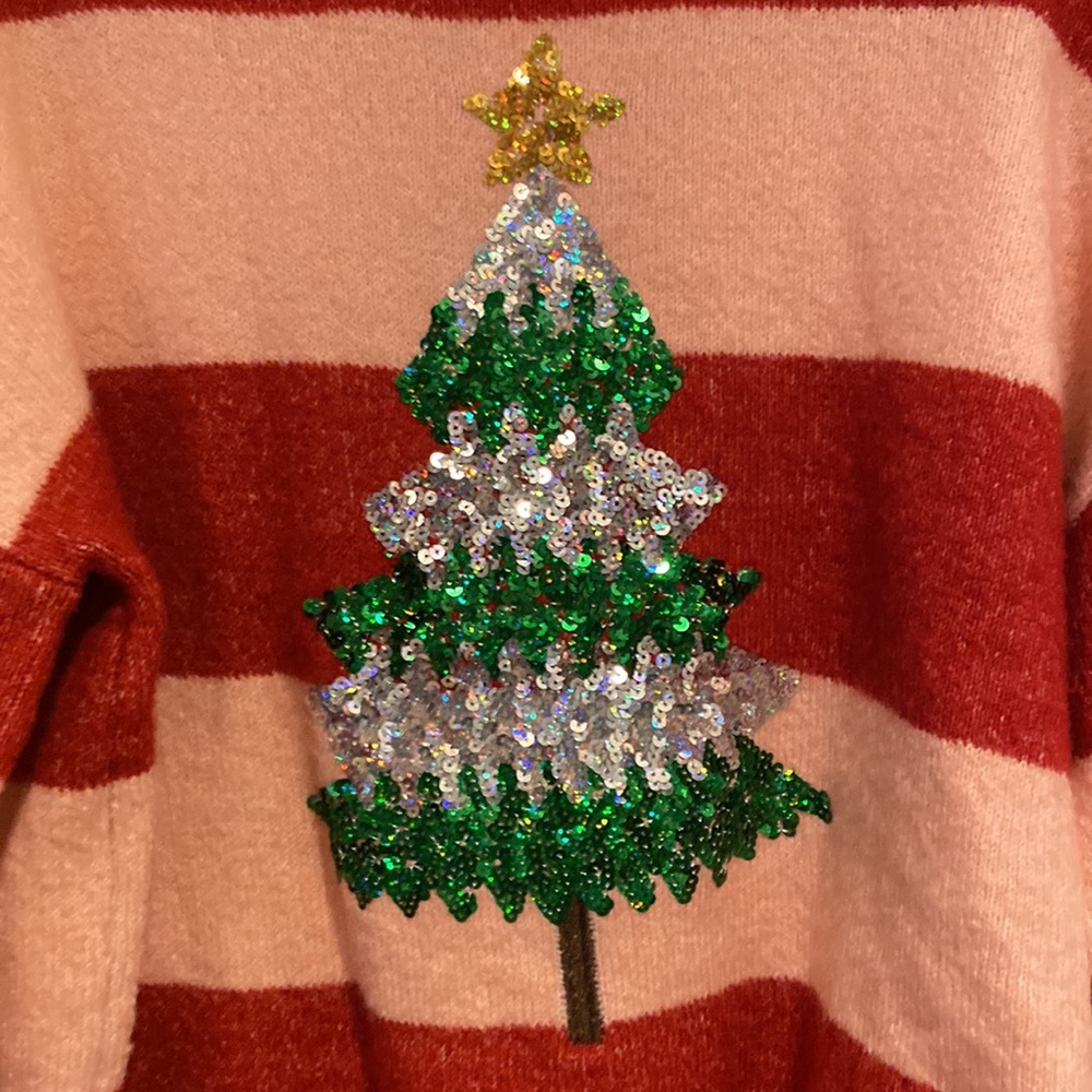 Primark Cares Women’s Sequined Christmas Tree Sweater, pink and red stri… - Picture 4 of 11